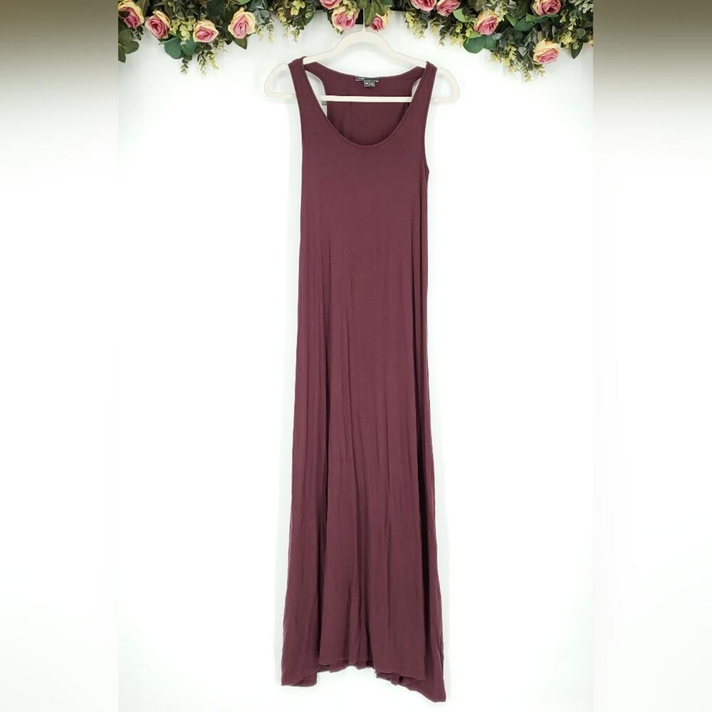 Vince Chambray Back Modal Jersey Knit Maxi Dress Black Cherry Maroon XS